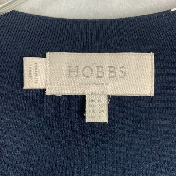 Hobbs Women’s Size 2 Navy White Floral Wrap Midi Dress Elegant Classic Core - Picture 9 of 9